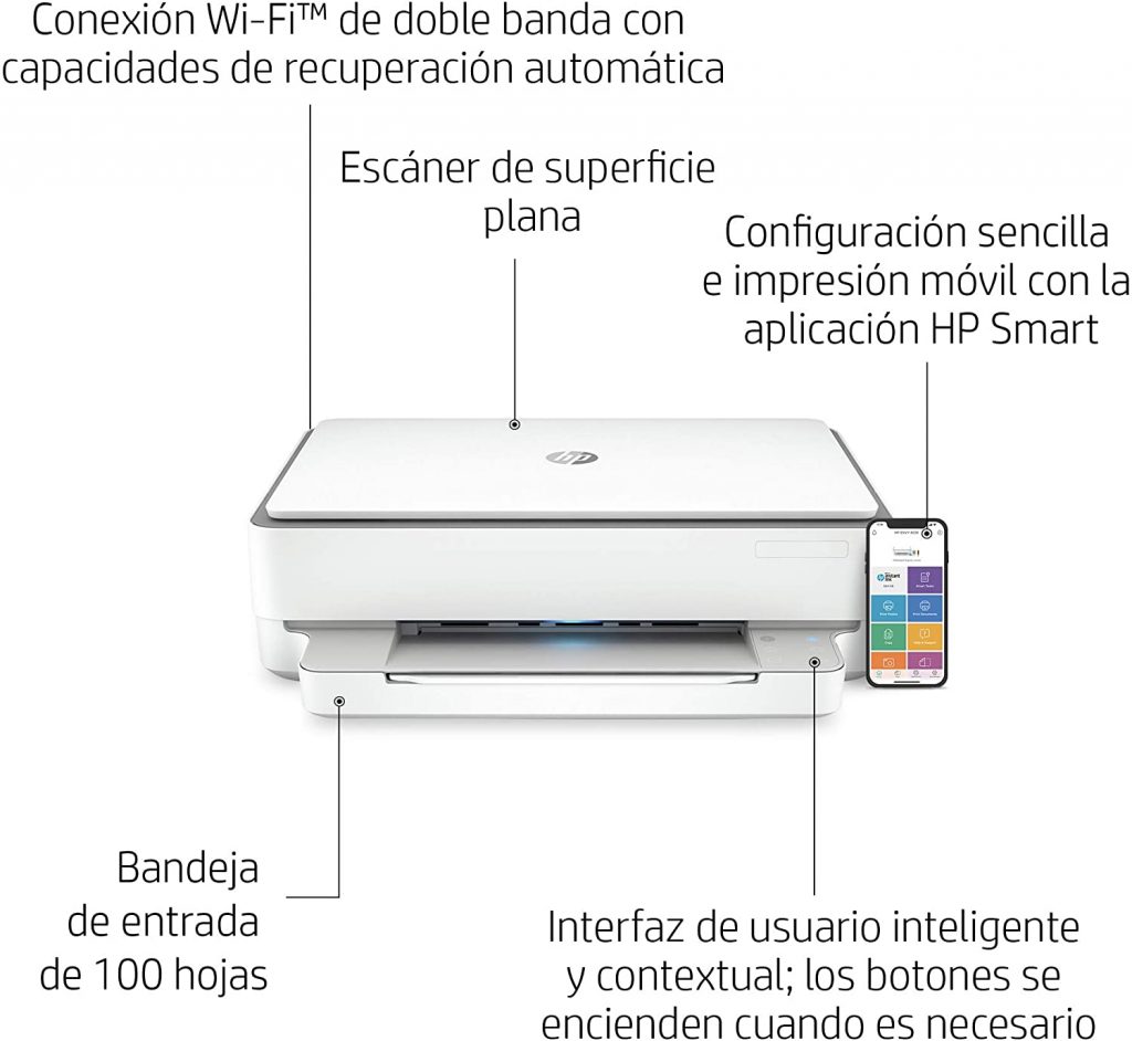 hp envy 6020 - impresora multifunción (10 ppm, a4, wifi, escanea y copia) blanca, medium